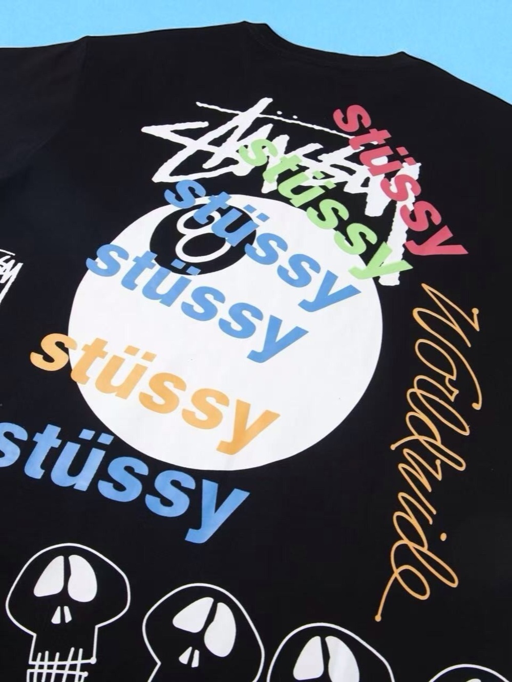 🎈Stussy Black Tee with Multicolor Logo Stacked Print - Picture 6 of 6